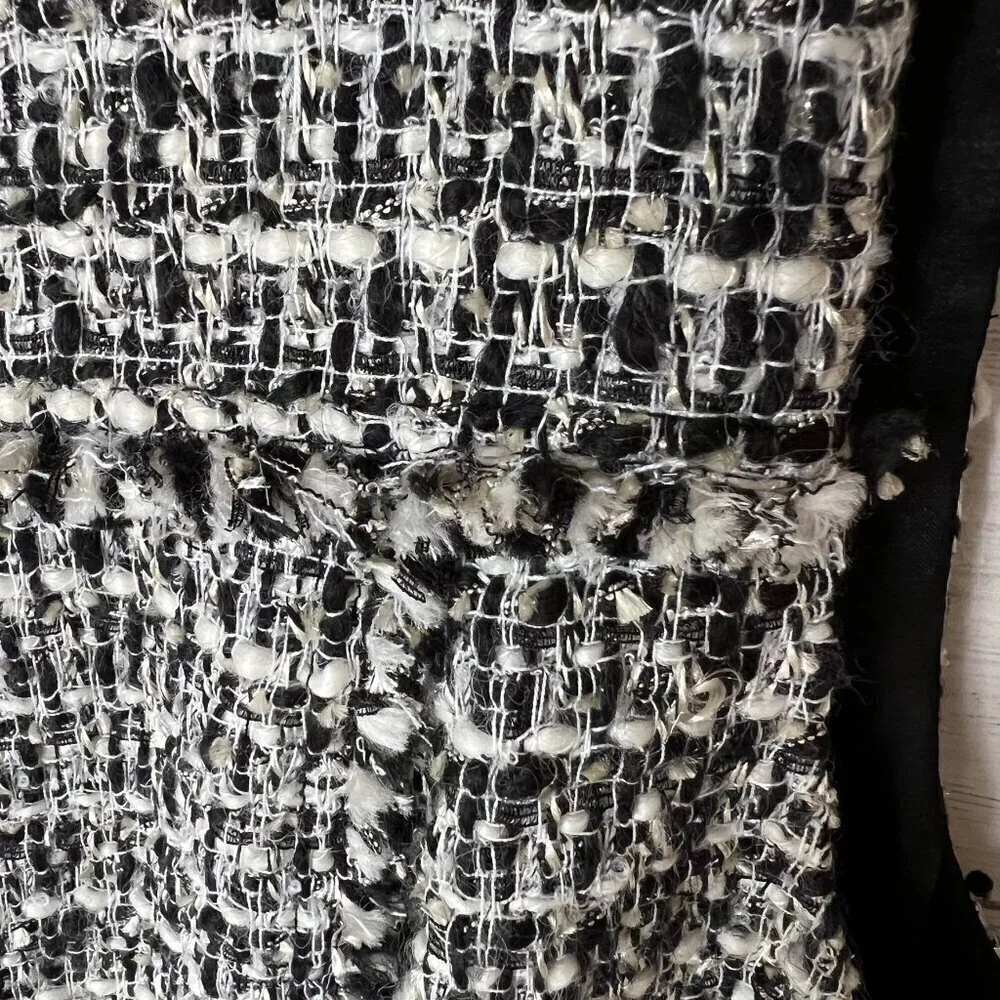 J Crew Dress Womens Size 6 Black & White Tweed Pleated Sheath Academia